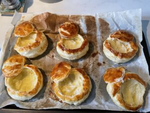 Cooked puff pastry shells fresh out the oven